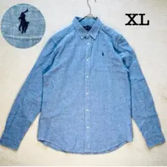 ポロラルフローレン リネン 長袖シャツ ブルー XL/TGサイズ