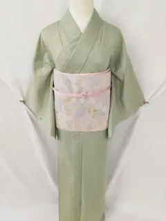新品未使用 洗える紋意匠色無地 単衣 Lサイズ くすみピンク ポリ 裄68