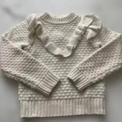 JANIE AND JACKフリル付きホワイトニットセーター