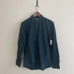 メンズチェックシャツ　グリーンネイビー　サイズXS