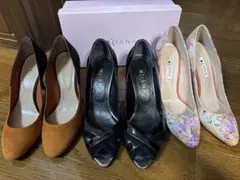 DIANA オレンジ/黒　花柄　ハイヒール