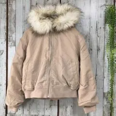 GU☆フェイクファージャケット ブルゾン M 裏地ボア 厚手 ピンク系 アウター