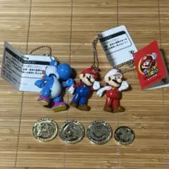スーパーマリオ　スイングマスコットキーホルダー3種・コイン4種 セット
