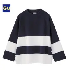gu ワイドリブボーダーセーター　七分袖　M