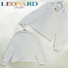 レオナール ポロシャツ スキッパー 花柄 ウール混 薄手 長袖 襟付きニット L