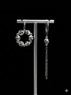 【一点もの ハンドメイド】2wayピアス フープ 和モダン シルバー チェーン