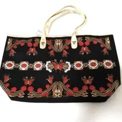 ANNA SUI 蝶と花の刺繍トートバッグ