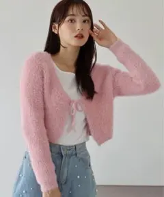 【シズニルックレディースクロップドニットカーディガン】ピンク　Mサイズ