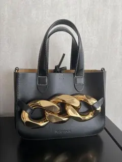 JW Anderson トートバッグ レザー ゴールドチェーン 黒 A4◎ - メルカリ