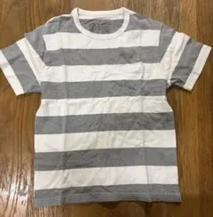 無印良品 MUJI メンズ ボーダー ポケットTシャツ グレー ホワイト Mのサムネイル