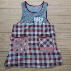【着用1回/送料込】冬用エプロン　白熊　チェック柄