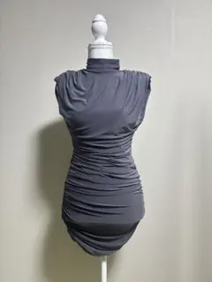 グレー ノースリーブ ミニワンピース