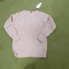 ビーズ装飾付きピンクニットセーター