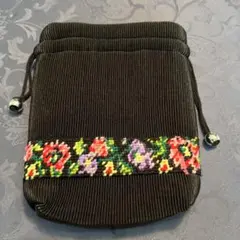 新品フェイラー刺繍入りコーデュロイポーチ 黒