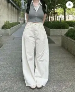 yolo ホワイト ワイドレッグデニムパンツ