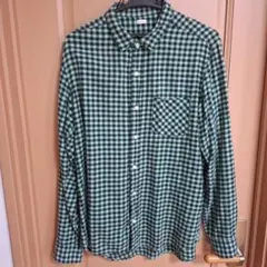 ■gu■長袖チェックシャツ■グリーン■L■