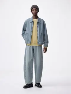 GU バレルレッグパンツ　丈長め　ブルー　34インチ