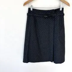 【ヒューマンウーマン】ウエストベルト付き毛100%フレアスカート S ドット総柄