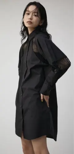 MSGM MESH MIX LONG BLOUSE シャツワンピース ブラックのサムネイル