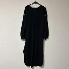 しまむら　ワッフルヘンリーワンピース　ブラック　前後2way L