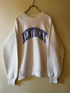 No.5247 USA製 KENTUCKY ロゴスウェット L 白 古着