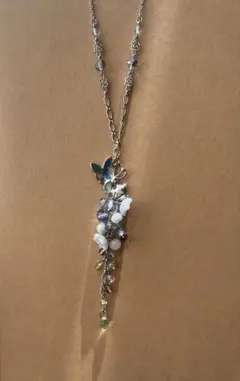 ANNA SUI ネックレス 蝶 水色 ビーズ シルバー