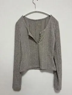 SHEINベージュリブ編み長袖カーディガン