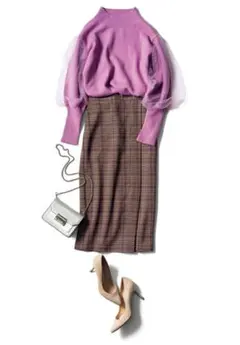 【GU】チェックナローミディスカート　BROWN  サイズM ロングスカート