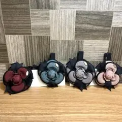 コリアンハンドメイド☆フラワーモチーフ ヘアクリップ　3個　ヘアゴム　1個