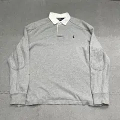 042 白衿×杢グレー 肘当て エルボーパッチ サイドスリット 長袖ラガー L