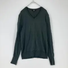 UNIQLO ユニクロ ダークグリーン Vネックウールニット Lサイズ