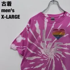 GILDAN Tシャツ LOVE ラブ ブリーチ タイダイ ピンク XL 古着