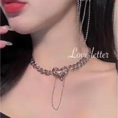 No.743 クリスタルハートチェーンチョーカーネックレス 韓国 量産型 地雷