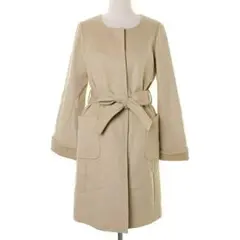 ★エムプルミエ　ブラック★カシミヤ混　ノーカラーコート　34