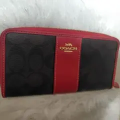 未使用 美品 COACH レザー 長財布 黒/赤 モノグラム