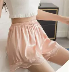 ペチパンツ　ショーツ ショート丈 可愛いインナー　下着透け防止　レースピンクL