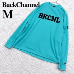 バックチャンネル 長袖Tシャツ M ターコイズ ロゴプリント メッシュ 日本製