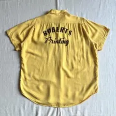 50s- ボーリングシャツ イエロー XL相当 フロッキー/チェーンステッチ