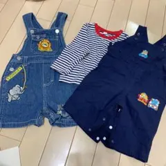 【新品】サロペットオーバーオールデニムネイビーボーダーロンT