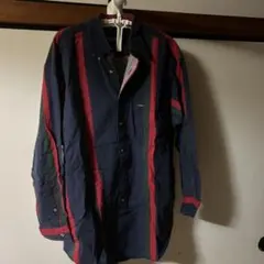 Nautica ネイビー/レッド ストライプ 長袖シャツ M