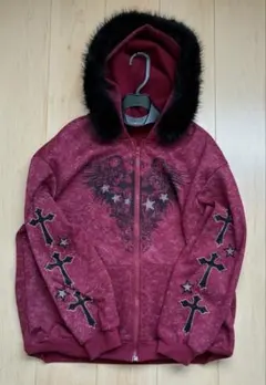 フード付きバーガンディパーカー y2k