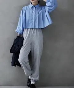 タグ付き未使用 タックプリーツボリュームスリーブシャツ