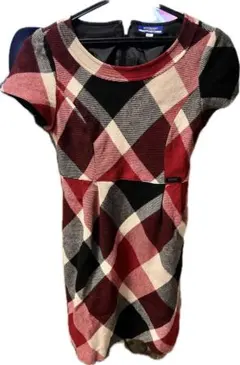 チェック柄 半袖 ひざ丈ワンピース　バーバリー　ブルーレーベル