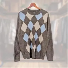 DOCKERS ニット クルーネック アーガイル柄 グレー系
