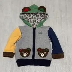 ミキハウス　耳つきフード　ジップアップ　トレーナー　パーカー　編みクマ　80