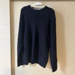 ikka ネイビー リブ編み ニットセーター Lサイズ
