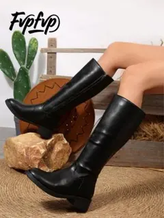 ブラック ロングブーツ 合成皮革　コスプレ