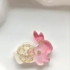 レジン　ヘアゴム　うさぎ　紫陽花　ローズピンク◡̈♥︎ホワイト