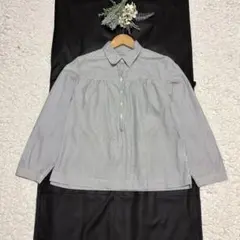 マーガレットハウエル シルクブラウス サイズⅡ水色フリル長袖シャツ