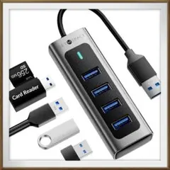 4ポート usbハブ 3.0 usbポート ハブ 10㎝ ケーブル 軽量